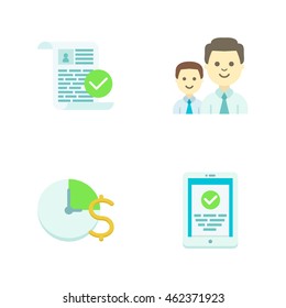 Flat icons illustration set blank, peoples, timer with money, mobile.