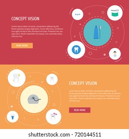 Flat Icons Implantation, Decay, Dentition And Other Vector Elements. Set Of Tooth Flat Icons Symbols Also Includes Decay, Healthy, Hygiene Objects.