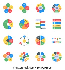 Flat Icons of Infographics in Editable Style