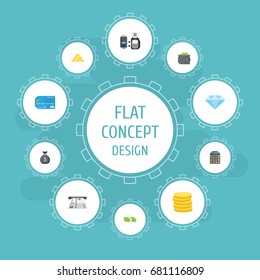 Flat Icons Ingot, Payment, Small Change And Other Vector Elements. Set Of Finance Flat Icons Symbols Also Includes Gold, Bars, Remote Objects.