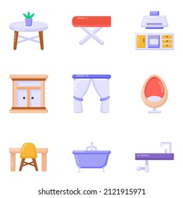 Flat Icons of Interior in Editable Style  

