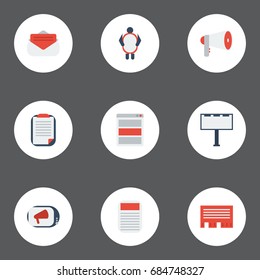 Flat Icons Journal, Placard, Message And Other Vector Elements. Set Of Marketing Flat Icons Symbols Also Includes Chatting, Advertising, Letter Objects.