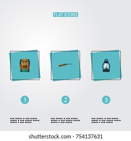 Flat Icons Kerosene, Weapon, Bag And Other Vector Elements