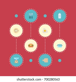 Flat Icons Kitchen Measurement, Omelette, Silverware And Other Vector Elements. Set Of Food Flat Icons Symbols Also Includes Scales, Omelette, Spice Objects.