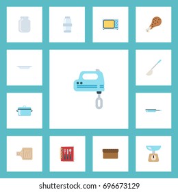 Flat Icons Kitchen Measurement, Skillet, Electric Stove And Other Vector Elements. Set Of Food Flat Icons Symbols Also Includes Cutting, Kitchen, Frying Objects.