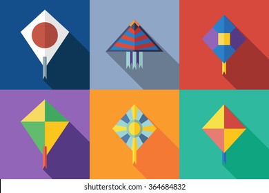 Flat icons kite with shadow. Vector illustration.