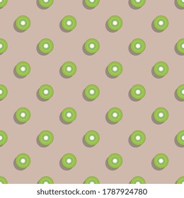 Flat icons of Kiwi fruit seamless pattern on brown background. Simple stylish repeated elements for prints, screen or fabric decoration, tile, wrapping paper, book cover book, wallpaper. Eps10