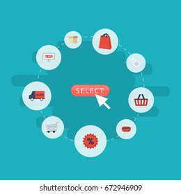 Flat Icons Label, Bus, Case And Other Vector Elements. Set Of Shopping Flat Icons Symbols Also Includes Percentage, Shopping, Card Objects.