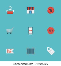 Flat Icons Label , Dress Stand , Big Sale Vector Elements. Set Of Store Flat Icons Symbols Also Includes Store, Cart, Mobile Objects.