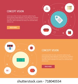 Flat Icons Label, Present, Cash And Other Vector Elements. Set Of Store Flat Icons Symbols Also Includes Purse, Badge, Packaging Objects.