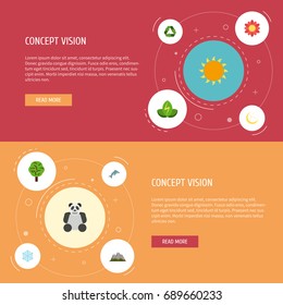 Flat Icons Landscape, Blossom , Conservation Vector Elements. Set Of Eco Flat Icons Symbols Also Includes Flower, Nature, Power Objects.