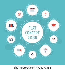 Flat Icons Laptop, Auditorium, Message And Other Vector Elements. Set Of Marketing Flat Icons Symbols Also Includes Stand, Campaign, Target Objects.