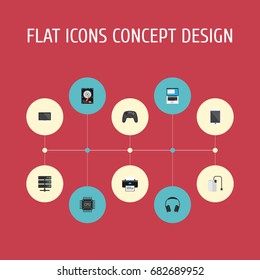 Flat Icons Laptop, Datacenter, Storage Device And Other Vector Elements. Set Of Laptop Flat Icons Symbols Also Includes Hdd, Datacenter, Disk Objects.
