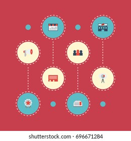 Flat Icons Laptop, Letter, Statistic And Other Vector Elements. Set Of Advertising Flat Icons Symbols Also Includes Brand, Promotion, Advertising Agency Objects.