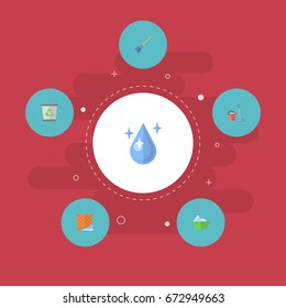 Flat Icons Laundry, Mopping, Washcloth And Other Vector Elements. Set Of Cleaning Flat Icons Symbols Also Includes Bin, Clean, Besom Objects.