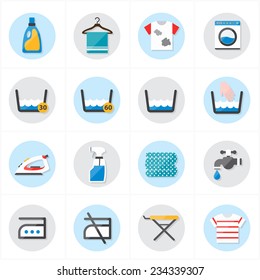 Flat Icons For Laundry and Washing Icons Vector Illustration