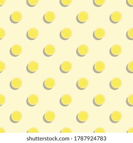 Flat icons of Lemon fruit seamless pattern on yellow background. Simple stylish repeated elements for prints, screen or fabric decoration, tile, wrapping paper, book cover book, wallpaper. Eps10
