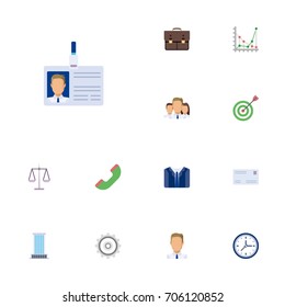 Flat Icons Libra, Office, Employee And Other Vector Elements. Set Of Business Flat Icons Symbols Also Includes Diagram, Clothes, Id Objects.
