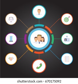 Flat Icons Libra, Office, Group And Other Vector Elements. Set Of Trade Flat Icons Symbols Also Includes Badge, List, Schedule Objects.