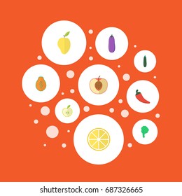 Flat Icons Lime, Salad, Jonagold And Other Vector Elements. Set Of Berry Flat Icons Symbols Also Includes Greens, Aubergine, Tropical Objects.