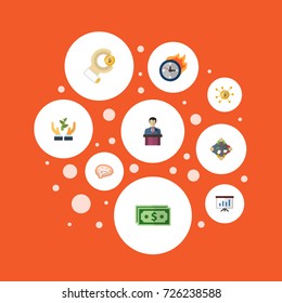 Flat Icons Limit, Help, Discussion And Other Vector Elements. Set Of Projects Flat Icons Symbols Also Includes Company, Brainstorm, Meeting Objects.