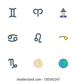 Flat Icons Lion, Comet, Crab And Other Vector Elements. Set Of Galaxy Flat Icons Symbols Also Includes Comet, Globe, Gemini Objects.
