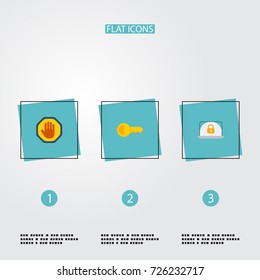 Flat Icons Lock, Clue, Forbidden And Other Vector Elements. Set Of Safety Flat Icons Symbols Also Includes Keys, Clue, Door Objects.