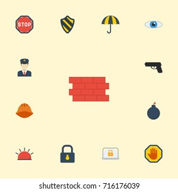 Flat Icons Lock, Padlock, Road Sign And Other Vector Elements. Set Of Procuring Flat Icons Symbols Also Includes Forbidden, Dynamite, Bomb Objects.