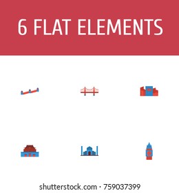 Flat Icons London, Japan, The Forbidden City And Other Vector Elements. Set Of Famous Flat Icons Symbols Also Includes Big, Country, Bridge Objects.