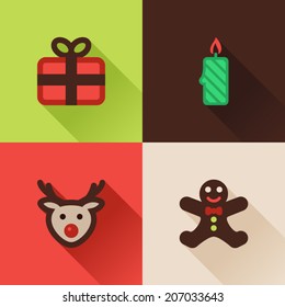 Flat icons with long shadow about Christmas Set IV