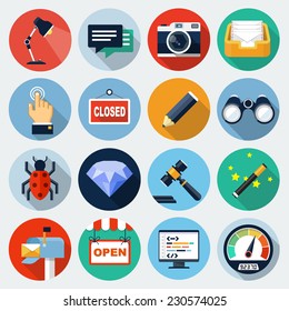 Flat Icons with long shadow, set 8 