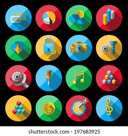  Flat Icons with long shadow. For web and mobile applications and financial service, business