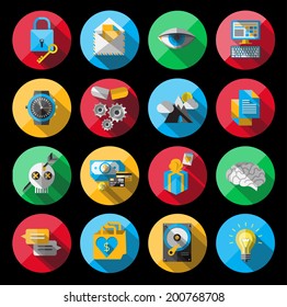  Flat Icons with long shadow. For web and mobile applications and financial service, business
