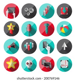  Flat Icons with long shadow. For web and mobile applications and financial service, business