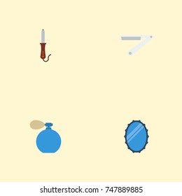 Flat Icons Looking-Glass, Deodorant, Blade And Other Vector Elements. Set Of Shop Flat Icons Symbols Also Includes Curling, Bottle, Razor Objects.