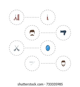 Flat Icons Looking-Glass, Hairdresser, Shears And Other Vector Elements. Set Of Barber Flat Icons Symbols Also Includes Mister, Blade, Comb Objects.