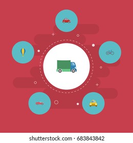 Flat Icons Lorry, Cab, Luxury Auto And Other Vector Elements. Set Of Vehicle Symbols Also Includes Truck, Cab, Lorry Objects.