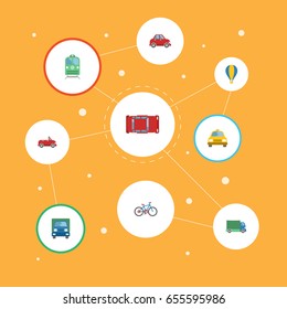 Flat Icons Lorry, Car, Truck And Other Vector Elements. Set Of Auto Flat Icons Symbols Also Includes Automobile, Transport, Bicycle Objects.