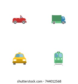 Flat Icons Lorry, Metro, Transport And Other Vector Elements. Set Of Vehicle Flat Icons Symbols Also Includes Cabriolet, Freight, Truck Objects.
