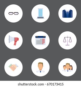 Flat Icons Loudspeaker, Group, Spectacles And Other Vector Elements. Set Of Trade Flat Icons Symbols Also Includes Scales, Announcement, Group Objects.