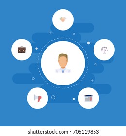 Flat Icons Loudspeaker, Handshake, Libra Vector Elements. Set Of Trade Flat Icons Symbols Also Includes Handshake, Businessman, Scales Objects.