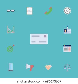 Flat Icons Loudspeaker, Spectacles, Handshake Vector Elements. Set Of Job Flat Icons Symbols Also Includes Card, Badge, Partnership Objects.