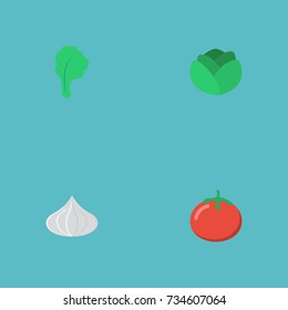 Flat Icons Love Apple, Lettuce, Onion And Other Vector Elements. Set Of Berry Flat Icons Symbols Also Includes Tomato, Love, Bulb Objects.