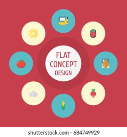 Flat Icons Love Apple, Lime, Onion And Other Vector Elements. Set Of Fruit Flat Icons Symbols Also Includes Beet, Love, Root Objects.