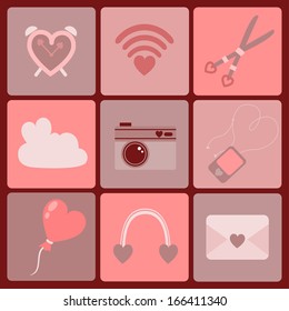 Flat icons with love elements. Vector illustration