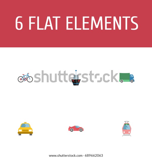 Flat Icons Luxury Auto, Bicycle, Streetcar\
And Other Vector Elements. Set Of Vehicle Flat Icons Symbols Also\
Includes Vessel, Sport, Truck\
Objects.