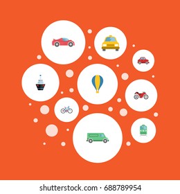 Flat Icons Luxury Auto, Cab, Car And Other Vector Elements. Set Of Transport Flat Icons Symbols Also Includes Car, Electric, Sport Objects.