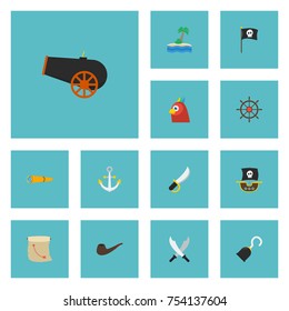 Flat Icons Macaw, Banner, Sabre And Other Vector Elements