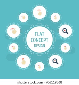 Flat Icons Magnifier, Double Click, Rearward And Other Vector Elements. Set Of Gestures Flat Icons Symbols Also Includes Sensory, Double, Right Objects.