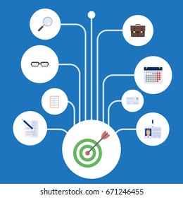 Flat Icons Magnifier, Envelope, Calendar And Other Vector Elements. Set Of Trade Flat Icons Symbols Also Includes Suitcase, Spectacles, Portfolio Objects.